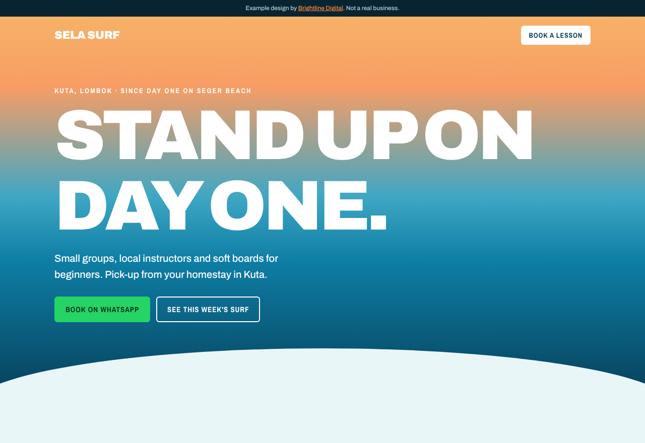 Example website for Sela Surf School