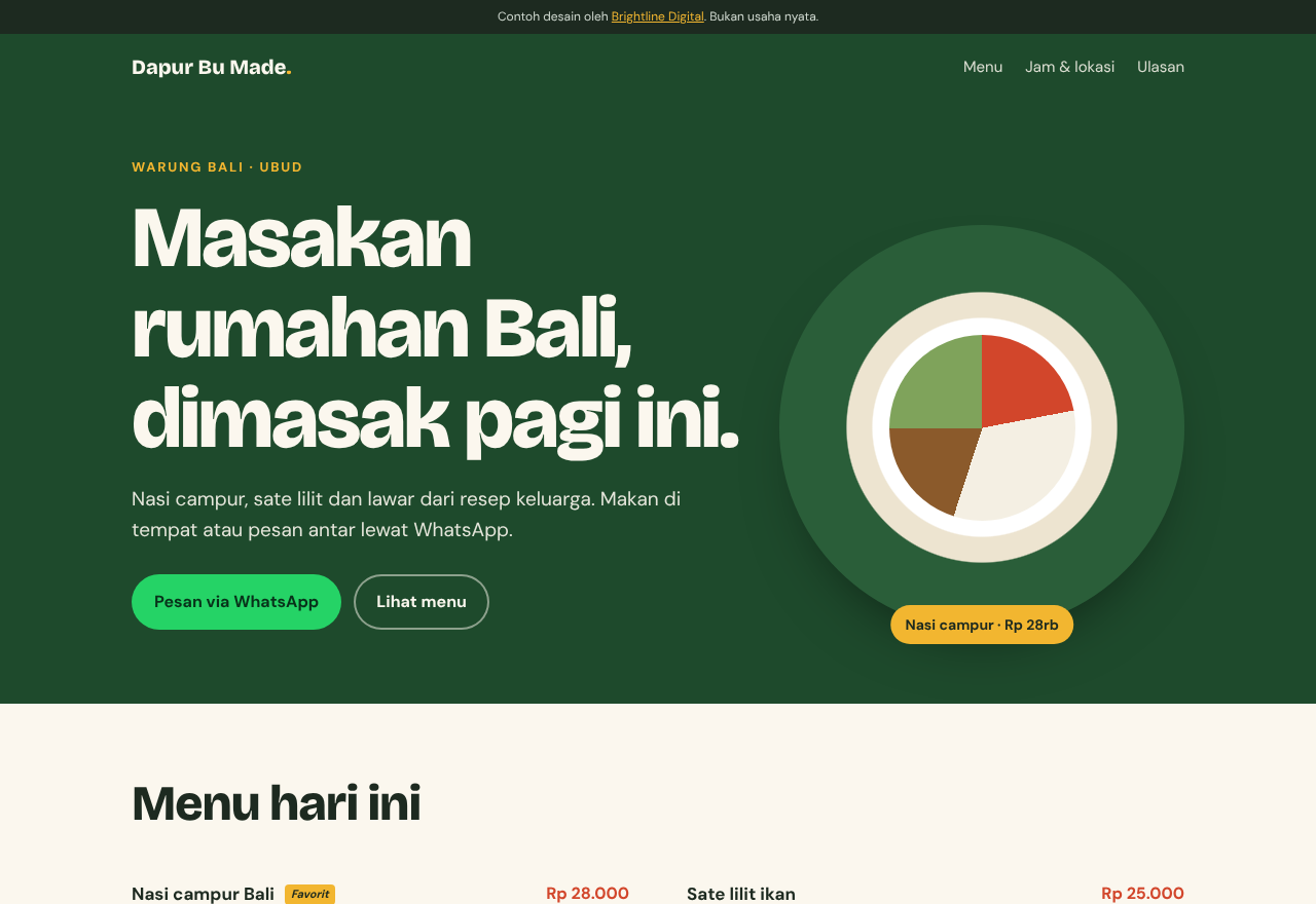 Example website for Warung Dapur Bu Made